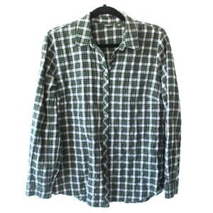 Eddie Bauer Men's Long Sleeve Blue & Green Plaid Button Flannel Shirt Size Lg.